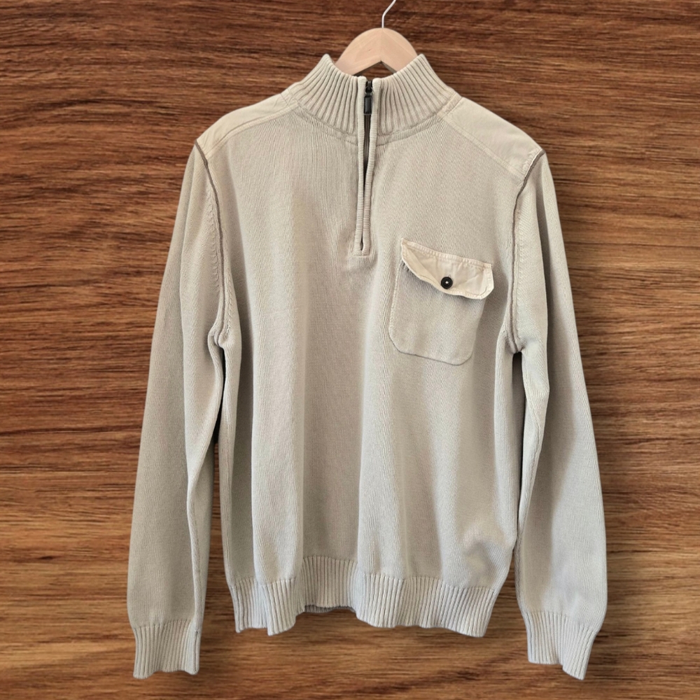 Outdoor Life Pullover Sweater Quarter Zip, Beige Cotton Cabin Hiking Camping /XL